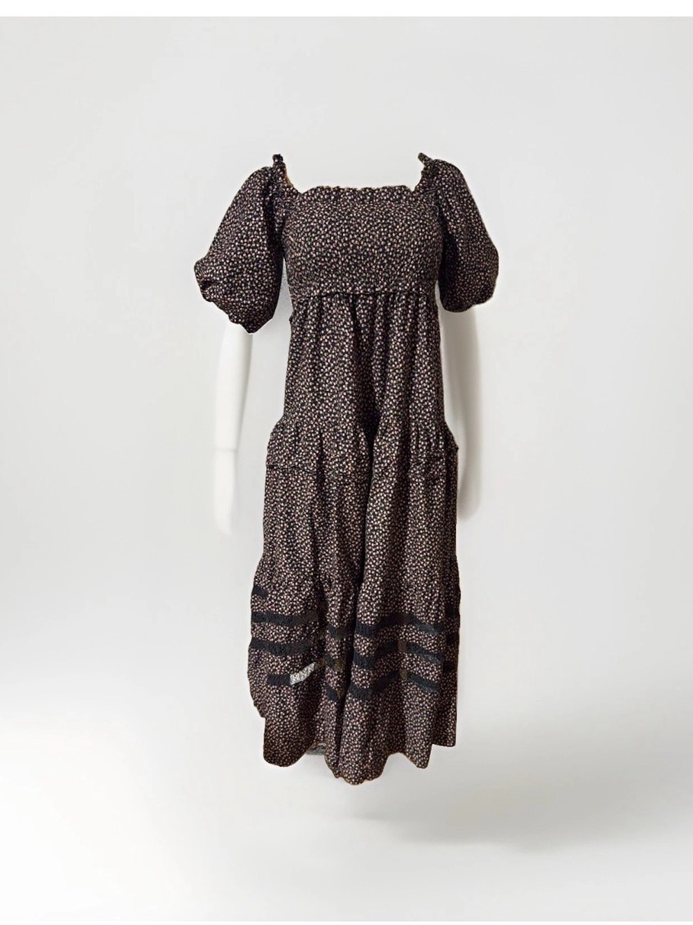 Mi Golondrina Black Floral Tiered Maxi Dress